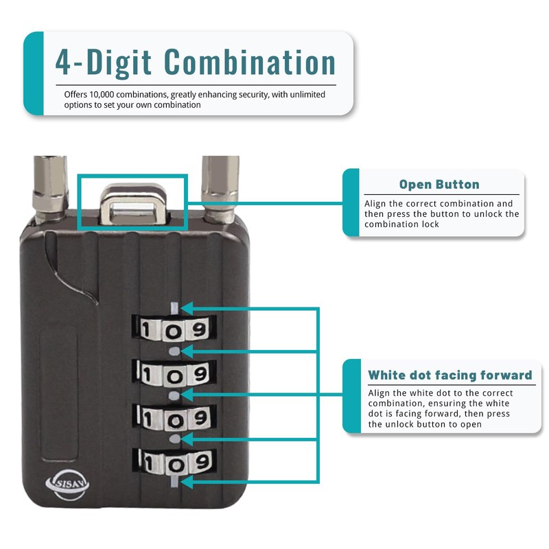 4 Digit Cable Combination Lock 7.1 inches Bold Cable for