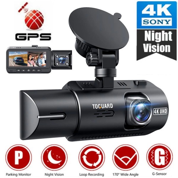 TOGUARD 4K 1080P GPS Dual Lens Dash Cam Front +