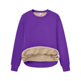 MAGCOMSEN Long Sleeve Soft Sherpa Lined Fleece Crewneck Sweatshirts Pullover Warm Heavyweight Cotton Tops for Winter Women Trendy, Purple, L