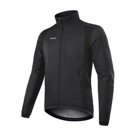 BERGRISAR Winter Cycling Jacket for Men Softshell Windproof Thermal Fleece Bike Clothing Running Jacket Windbreaker Black Large