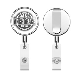 Anchorage City USA Label Round ID Badge Key Card Tag Holder Badge Retractable Reel Badge Holder with Belt Clip