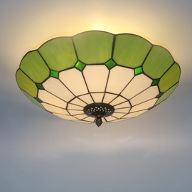 Skyweel 16 Inch Vintage Chandeliers Light Tiffany Style Ceiling Light Stained Glass Flush Mount Ceiling Lighting Fixtures Lamps (16 Inch Green A)