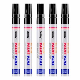 Marcadores de Pintura Negra, Paquete de 5 Bolígrafos de Pintura Permanente a Base de Aceite Impermeables de Secado Rápido para Pintar Rocas, Madera, T