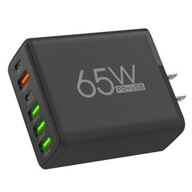 65W 6 Ports PD Fast Wall Charger, QC3.0 Type C PD 65W USB C Hub Power Charger Adapter charging Plug - Color: Yellow