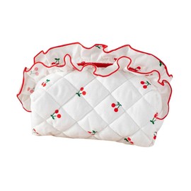 Quilted Travel Cosmetic Bag Organizer Stylish Cherry Print Makeup Pouch with Secure Zipper, Lightweight Toiletry Bag for Essentials