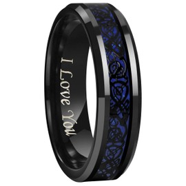 CROWNAL 6mm 8mm Blue/Green Carbon Fiber Black Celtic Dragon Tungsten Carbide Wedding Band Ring Engraved I Love You (6mm,9.5)