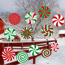 12 Pcs Large Christmas Candy Ornaments 7'' Peppermint Lollipop Decor Candy Cane Hanging Ornament for Christmas Tree Indoor Outdoor House Yard Xmas Supplies (Candy)