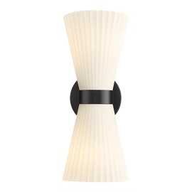 Modern Black Wall Sconce, HWH Up and Down Indoor Sconces Wall Lighting with Frosted Milk White Striped Glass Shade, Hardwired Wall Mounted Vanity Lamp for Bathroom, 5HZG97B-2W BK