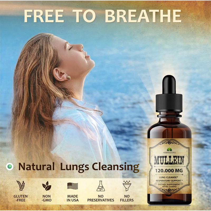 HERBALICIOUS Mullein Drops for Lungs – Organic Lung Cleanse Supplement