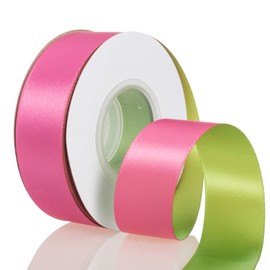 YASEO Double-Sided Two-Tone Ribbon, 20 Yards 1 Inch Double Faced Hot Pink and Lime Green Satin Ribbon for Easter, Christmas, Birthday, Gift Wrapping and Party Decor