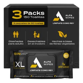 Toallitas Húmedas Alfa Wipes Extra Grandes Biodesechables y Hipoalergénicas 150 Uds