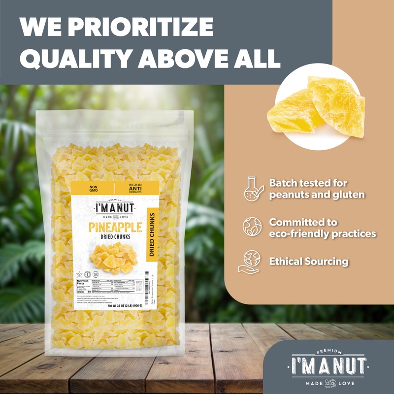 Premium Dried Pineapple Chunks 64oz | Non-GMO, Batch Tested Gluten