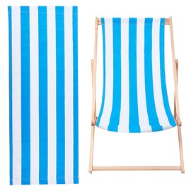 GORGECRAFT 115 x 43 cm Cotton Beach Chair Replacement Canvas Blue and White Stripes Deck Chair Fabric Reclining Chair Replacement for Sunbathing Garden Patio Beach Relaxation (Royal Blue)