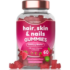 Hair Skin and Nails Vitamins | 5000µg Biotin, Zinc, Vitamin C, E & More! 60 Vegan Gummies | Supplement for Women and Men | by Horbaach