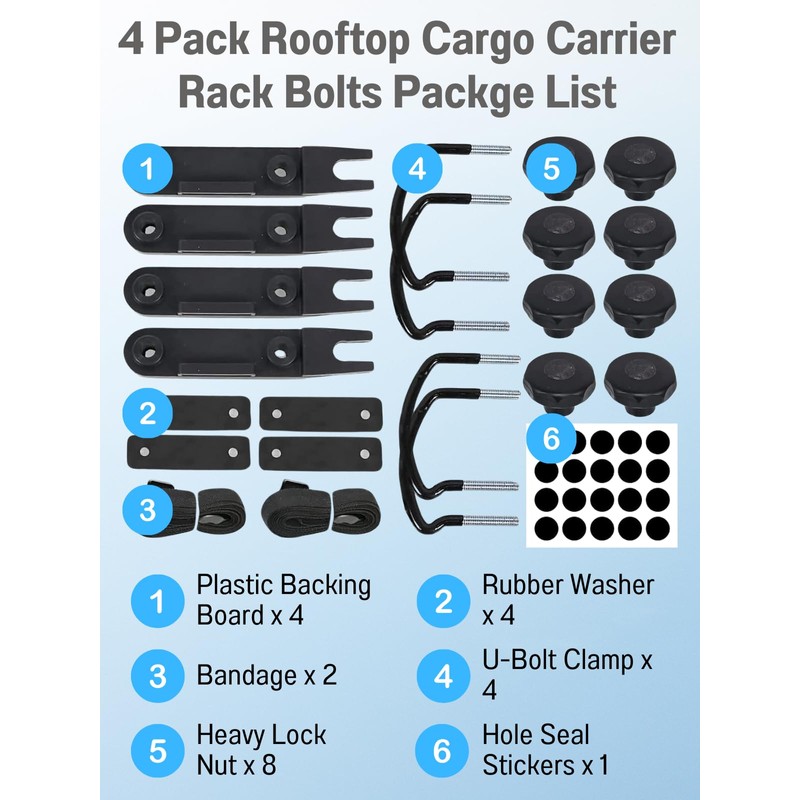 4Pack Roof Box U-Bolt Clamps, Glazeal Roof Box Rack Clamps