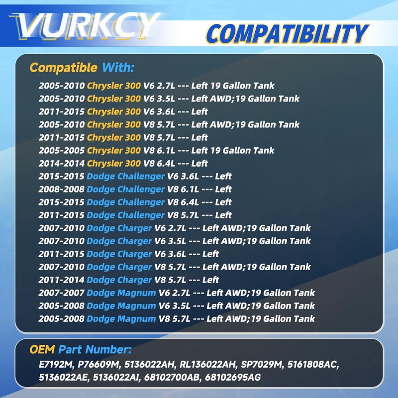 Vurkcy Electric Fuel Pump Module Assembly Compatible with 2005-2015 Chrysler