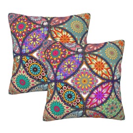 Oplp Circle Floral Pattern Throw Pillow Covers Set of 2 Pillow Case Square Case Cushion Home for Bedroom Sofa Chair Decor 18"x18"