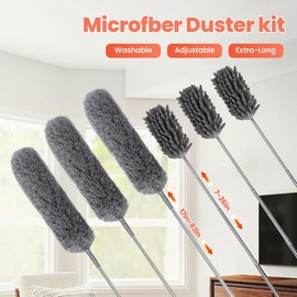 Tidy Monster Microfiber Duster Kit  Washable Cleaner Duster with Extension Pole (30 to 96 in) for Cleaning Ceilings, Fans, Furniture duster - Pack: 1 set