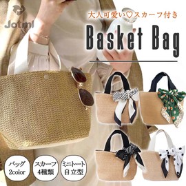 Jotml Women's Basket Bag, Elegant, With Scarf, Lightweight, Mini Tote, white & white