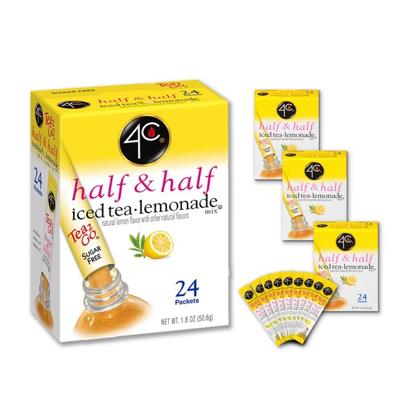 4C Powder Drink Mix Packets, Half & Half, 24 Count, Singles Stix On the Go, Refreshing Sugar Free Water Flavorings (Half & Half, 24 Count (Pack of 3))