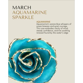 Forever Rose Hand-Dipped in 24K Gold, Aquamarine-Inspired March Birthstone with Sparkles, Real Rose in Luxury Gold Gift Box – Perfect Ready to Gift for March Birthday or Any Occasion