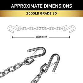 Rizz-Man Manufacturing Trailer Safety Chain with S Hooks on Both Ends & 2-Inch Chain Hanger - 48 Inch Length, 1/4" Diameter, for Reliable Transportation (2000 LB)