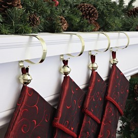 Haute Decor The Original MantleClip Decorator Toolkit - Set of 4 MantleClip Stocking Holders and 4 Stocking HangRight Adjusters (Brass/Gold Finish)