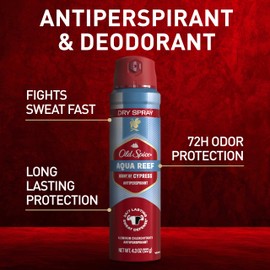Old Spice Dry Spray Antiperspirant Deodorant for Men, 24/7 Sweat & Odor Protection, 24/7 Sweat Defense & Lasting Freshness, Aqua Reef with Cypress Scent, 4.3 oz