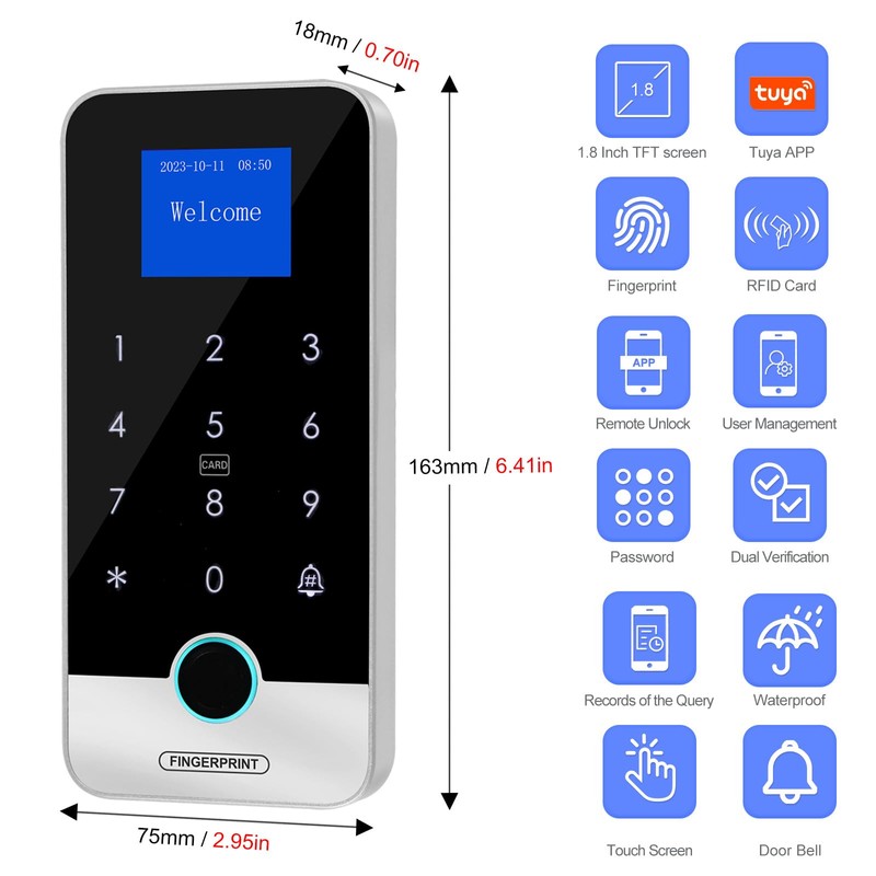 AccessShield Waterproof Smart Home Security Systems Fingerprint,Password,Tuya Remote Unlock,IC Keychain