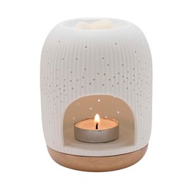 Hestia - White Ringed Ceramic Wax Melt Burner With Pin Hole Detail - Contemporary/Modern Homeware & Gifting - H: 11cm x W: 8cm.