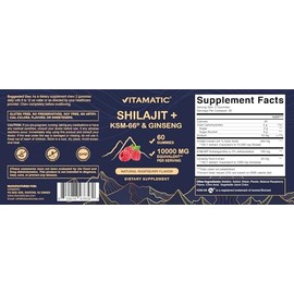 Vitamatic Shilajit with KSM-66® Ashwagandha & Ginseng 10,000 mg Equivalent Per Serving – Natural Raspberry Flavor – 60 Vegan Gummies