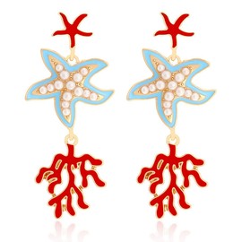 Aksod Sea Drop Earrings Funny Shell Star Fish Earrings Dangle Trendy Summer Beach Earring Cute Ocean Animal Earring Jewelry for Women (Style L)