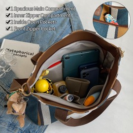 ZEWZI Women's Handbag, Canvas Tote Bag, Large Capacity Handbag, Multifunctional Shoulder Bag, Casual Tote with Zip, Black to white