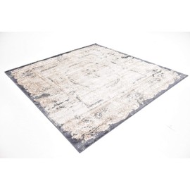 Unique Loom Chateau Distressed Vintage Traditional Textured Rug_VIL009, 7 Feet, Beige/Navy Blue
