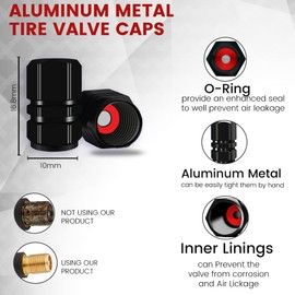 Performore 8 pcs Tire Valve Caps Heavy-Duty Stem Covers Universal Car Wheel Tire Valve Stem Caps Dust Cover for Cars, SUVs, Bikes, Bicycles, and Motorcycles (Black)