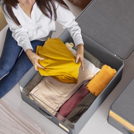 EnHomee Sheet Organizers and Storage Bed Sheet Organizer 4 Pack Foldable Sheet Organizer with Window and Label for XL (Queen & King Size) Closet Organizers and Storage 240L Grey