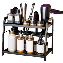 Hair Tools Organizer, 2-Tier Storage Countertop Organizer with Multiple Compartments for Hair Dryer, Curling Iron & Flat Iron, Steel Bathroom Organizer 11.22x13.18x8.07 in