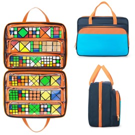 CURMIO Speed Cube Carrying Case, Portable Storage Bag Compatible with 34pcs Puzzle Cubes for Home & Travel Use, Dark Blue(Bag Only)