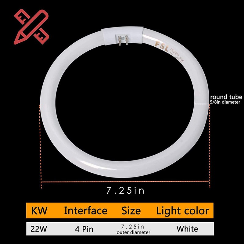 Poweka T5-22W Circular Bulb,7.25inch Round Mirror Light Bulb Replacement Compatible