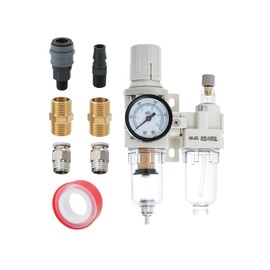 1/4" NPT Compressed Air Filter Regulator Lubricator Combo Water/Oil Trap Separator Air Filter Pressure Regulator Manual Drainage AC2010-02 (1/4" NPT, Manual Drainage)