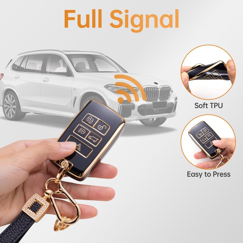 CACARLIKE for Land Rover Key Fob Cover with Leather Lanyard,