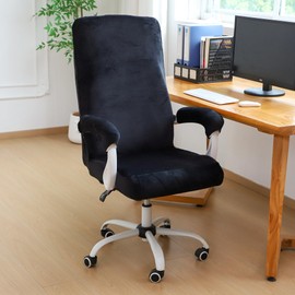 FORCHEER Office Chair Cover with Armrest Cover Black Velvet Stretch Computer Chair Covers with Arm Reat Slipcovers Large Washable