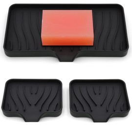 3-Pack Soap Dishes for Bar Soap, Sponge Holder for Kitchen Sink, Kitchen Soap Tray, Soap Holder for Kitchen Sink/Bathroom, Sink Tray for Kitchen Counter/soap Bottles, Sponge Tray with Drain (Black)