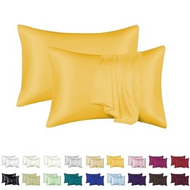 Luxurious Silky Satin Pillowcase for Hair and Skin - Set of 2 - Vegan Friendly - Standard Size - Silk Satin - Super Soft and Smooth, Cooling - Vegan (Amber)