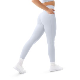 PAVOI ACTIVE Leggings with Pockets | Compressive High Waisted Butt Sculpting Women's Full Length Workout Pants | HiPerform | Medium, Silver