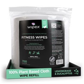 Wipex Plant Based Gym Wipes Dispenser Refill - 700 Count 8"x8" Fitness Equipment Wipes with Cleaning Vinegar, Lemongrass & Eucalyptus Essential Oil, Great Yoga Mat Cleaner, 700 Count (Pack of 1)