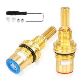 Brass 1-001 & 1-002 Ceramic Valve Set Replacement for Hot Widespread Cartridge & Cold Widespread Cartridge, Durable Brass Construction