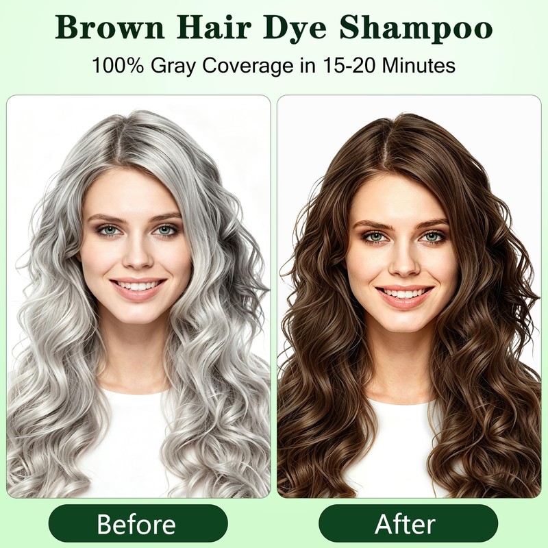 LASRWUP Brown Hair Dye Shampoo for 100% Gray Hair Coverage