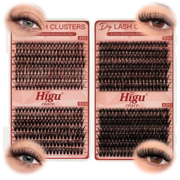 Higu clace Wimpern-Extensions ， 4 Stills Lash Clusters Mixed 10-18MM,