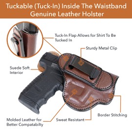 Maxx Carry Tuckable IWB Leather Holster for Sig Sauer P239. Inside The Pants Holster for Tuck in Conceal Carry. Brown Left Hand.